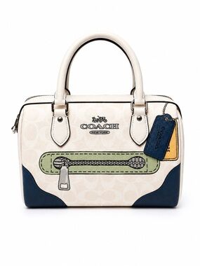 Coach Rowan Satchel Bag Sketch Print Signature Canvas Cream White Blue CAK19